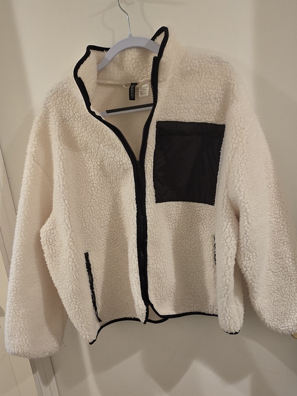 Divided Cream Sherpa Bomber Jacket with Black Accents